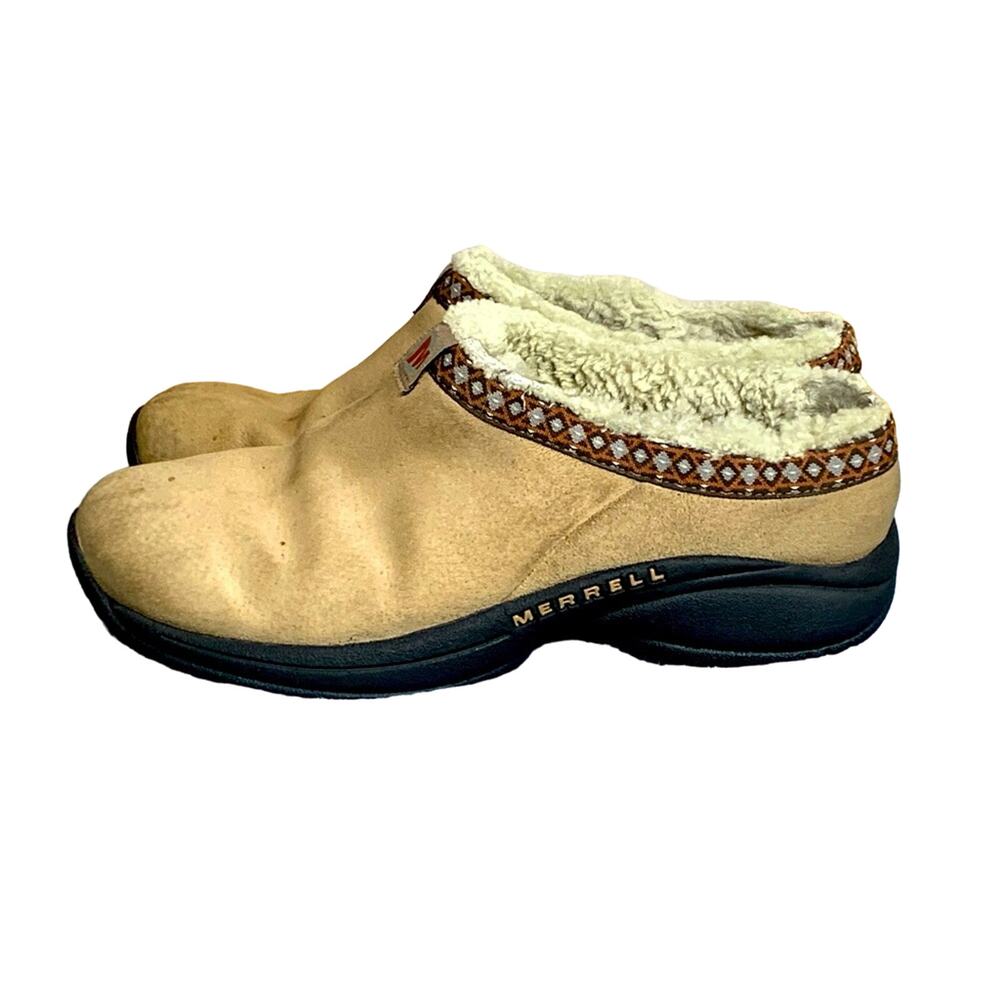 WOMENS MERRELL ENCORE ICE SLIPON SIZE 8 CLOG BROWN & FUR